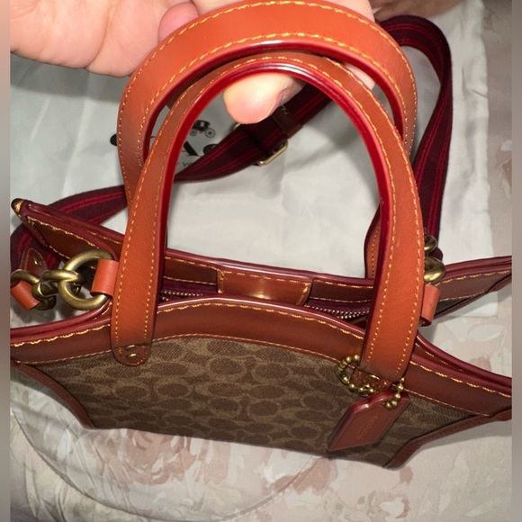 Coach Tan and Burgundy Signature Tote - Picture 7 of 12
